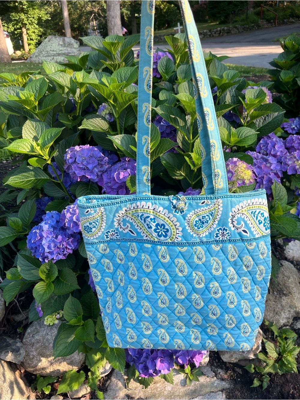 Vera Bradley VINTAGE Quilted Paisley Tote, Bermuda Blue